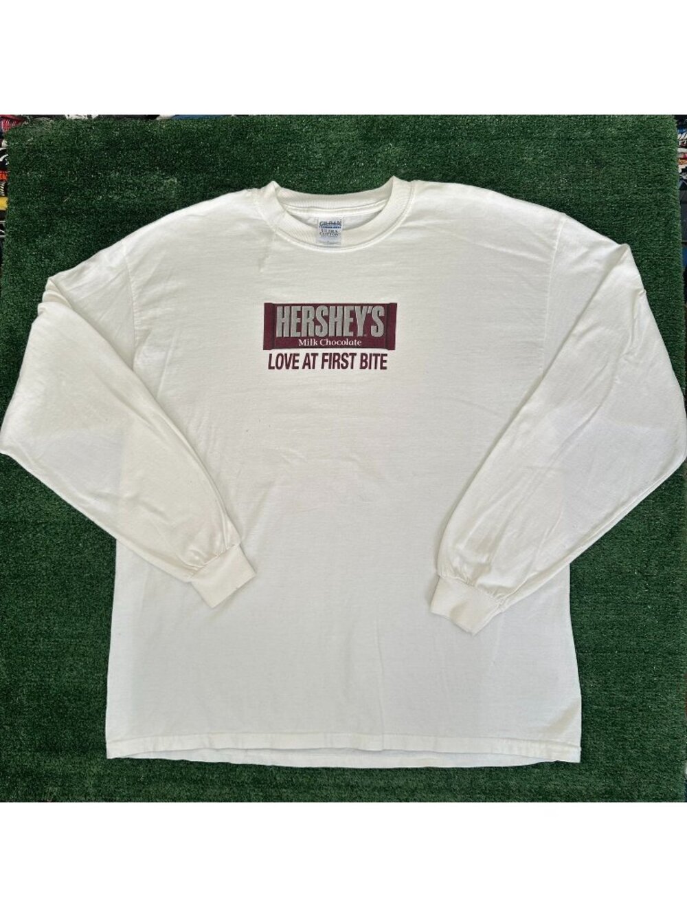 Vintage 90s Hershey's Chocolate Slogan T-Shirt Promo Humor Long Sleeve White XL